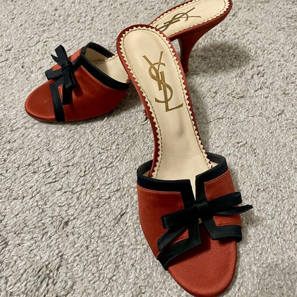 YSL bow mules with kitten heels